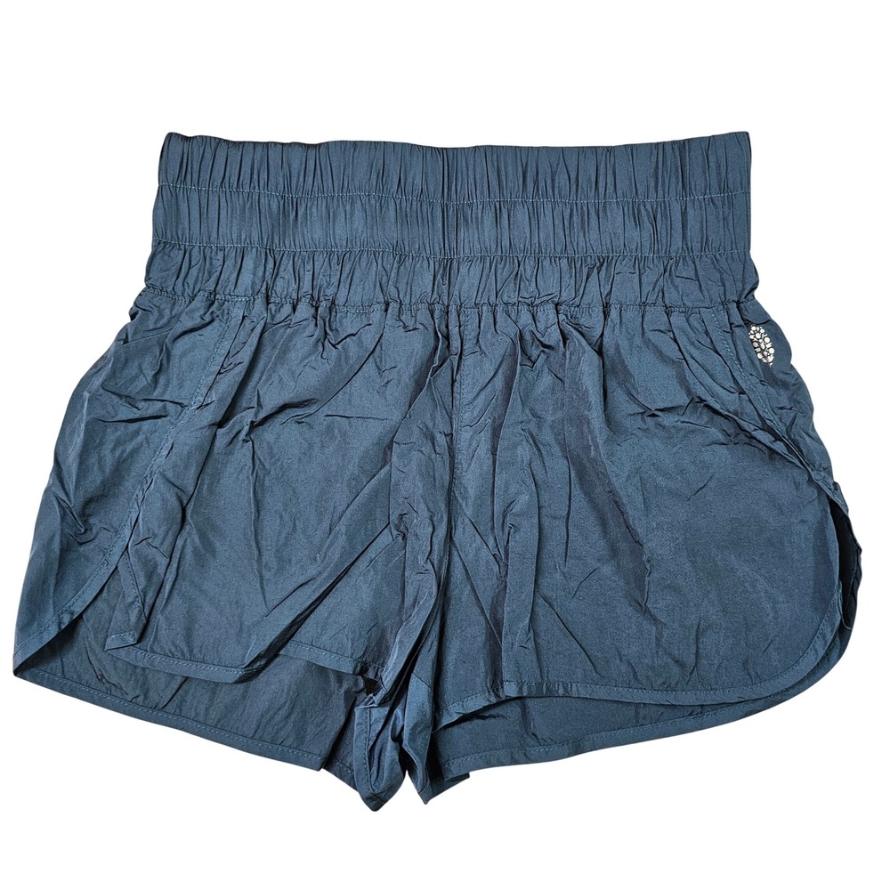 Free People Movement‎ High Waisted Shirred Dolphin Shorts Lined Blue Size L